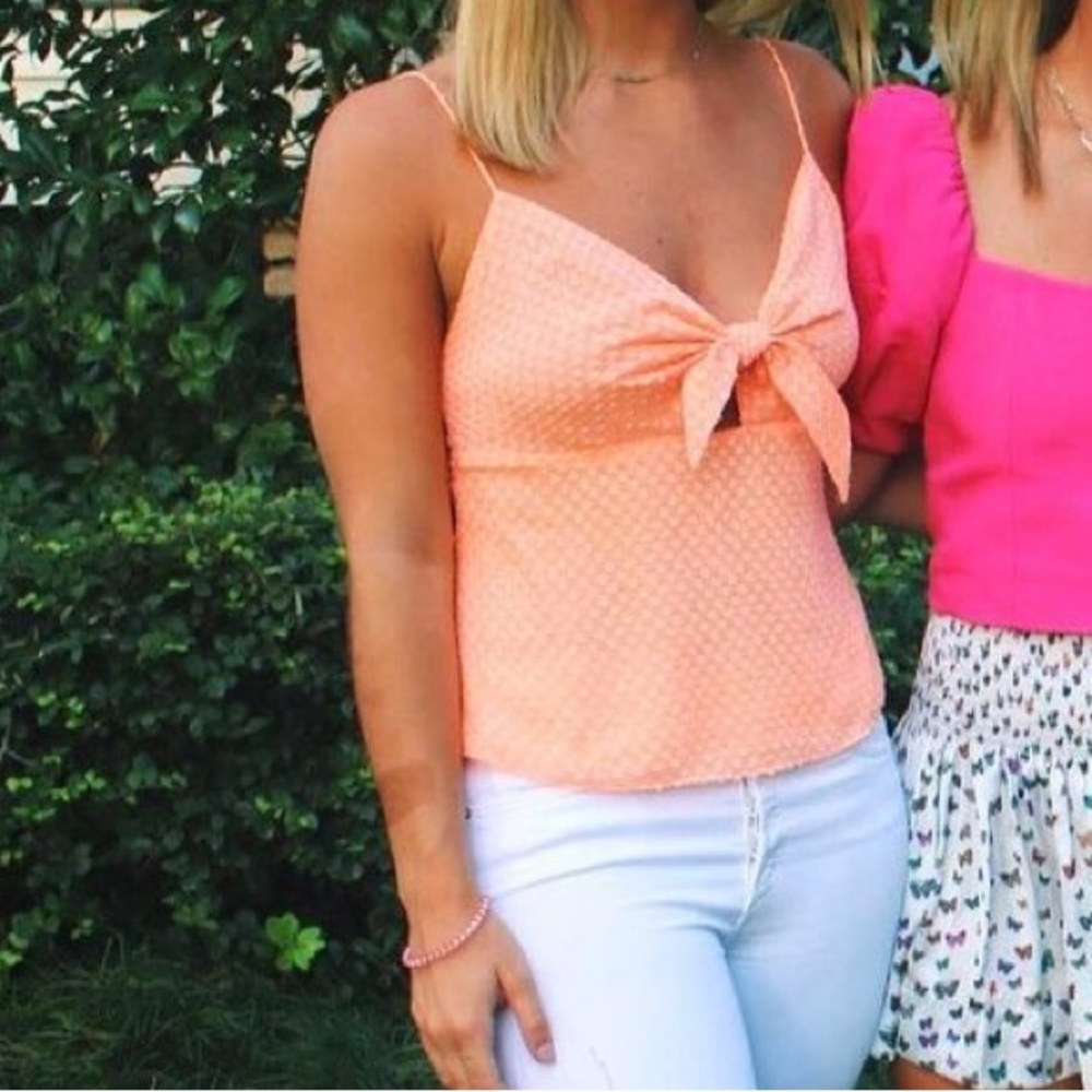 Alice + Olivia monarch orange checked spaghetti strap tank top with tie size M